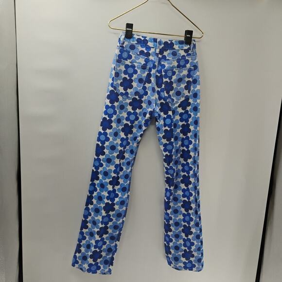 Zara Jeans Size 4 Blue White Flowers High Rise Straight Flat Front Pants Denim - Picture 10 of 13